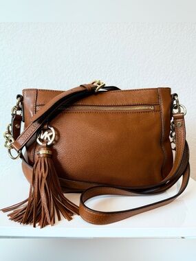 Michael Kors Jet Set Travel Leather Crossbody Bag Brown Tassel